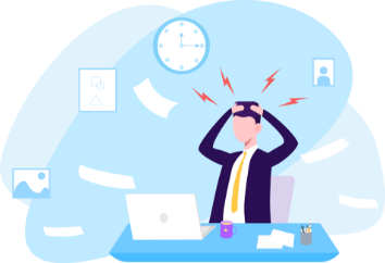 作業効率や業務負担に悩む様子を表したイラスト